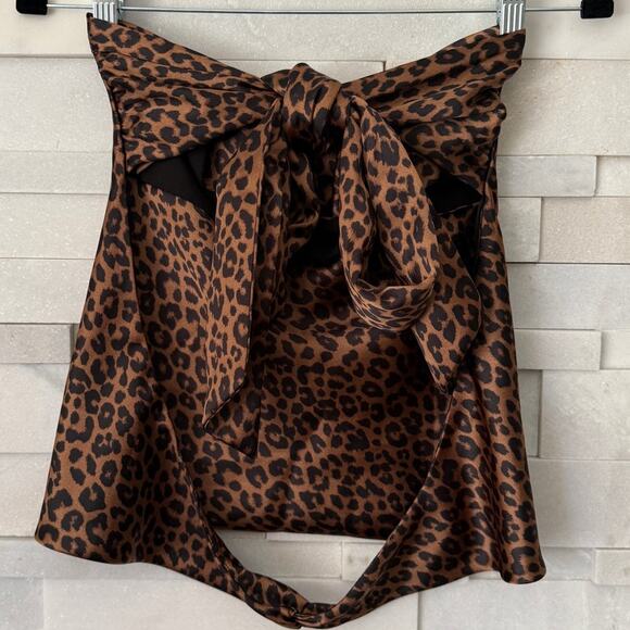 ZARA NWOT Matte Satin Leopard Print Strapless Cowl Tie-Back Backless Top XS - Picture 1 of 4